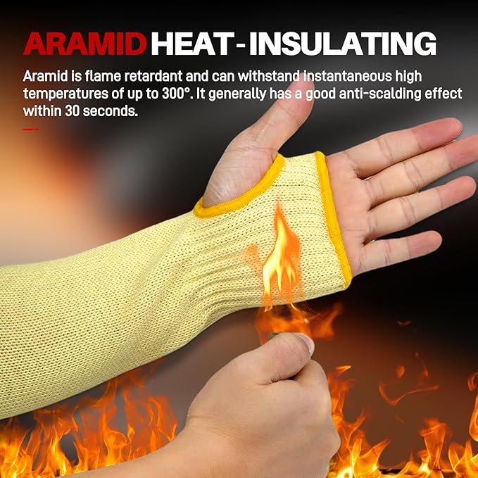 Cut Resistant Sleeves With Thumb Hole,Thin Skin Arm Protection Sleeves And Bruising, Kevlar Sleeves For Women, Men, Elderly(Yellow,17.7 In)