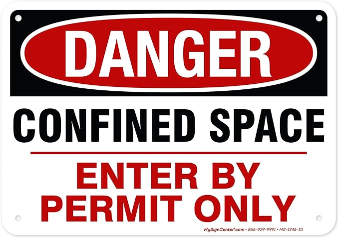 Danger Confined Space Enter By Permit Only Sign, 7x10 Inches, Rust Free .040 Aluminum, Fade Resistant, Made in USA by My Sign Center