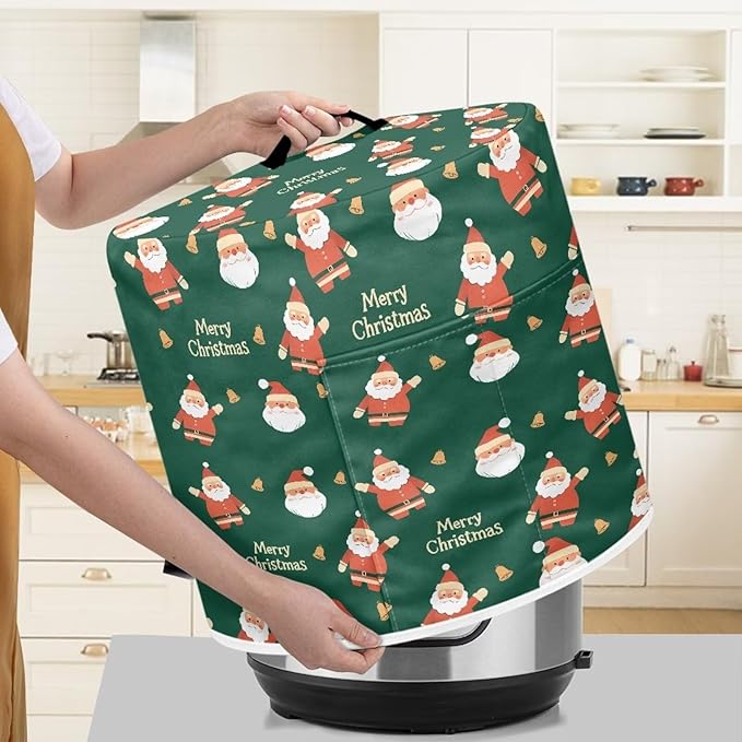 Pressure Cooker Cover for Women,Santa Claus Insulated Rice Cooker Cover with Easy to Clean Lining Stain Resistant Dust Cover with Pockets for Instant Pot 6 Quart Appliance Cover