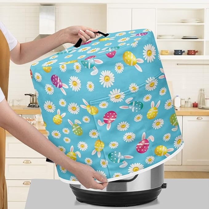 Dust Cover with Pocket for Instant Pot,Rabbit Daisy Rice Cooker and Air Fryer, Round Pressure Cover Dust-Proof Stain Resistant Electric Appliance Cover Easy to Clean