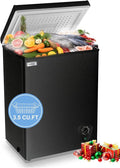 Chest Freezer 3.5 Cu.Ft Black Small Deep Freezer with Adjustable Temperature Control for Basement Apartment Kitchen Business