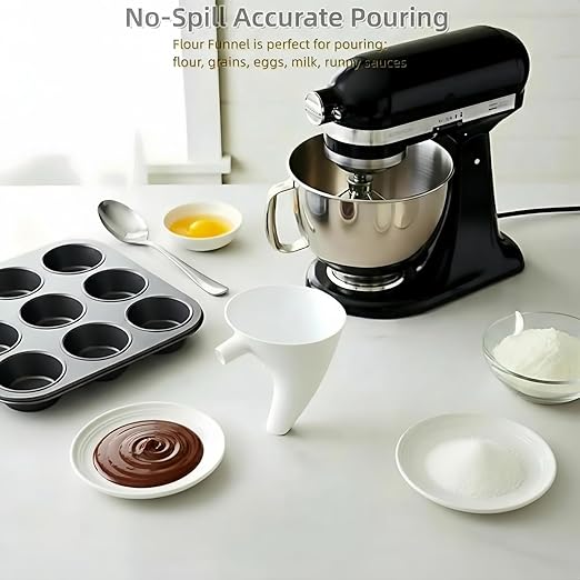 2Pcs Anti-Splash Flour Funnel for Stand Mixer – No-Mess, Premium Baking Gadgets Accessories Keeps Counters Clean for 4.5-5Qt Tilt-Head (KSM150) Best Premium Kitchen Aid Mixer Attachments