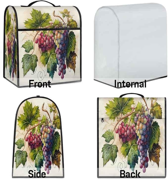 Kitchen Aid Mixer Cover Painting Fruit Grape Stand Mixer Cover Compatible with 6-8 Quarts Stand Mixers, Dust Covers with Zipper Pocket Foldable Washable Kitchen Aid Organizer Bag