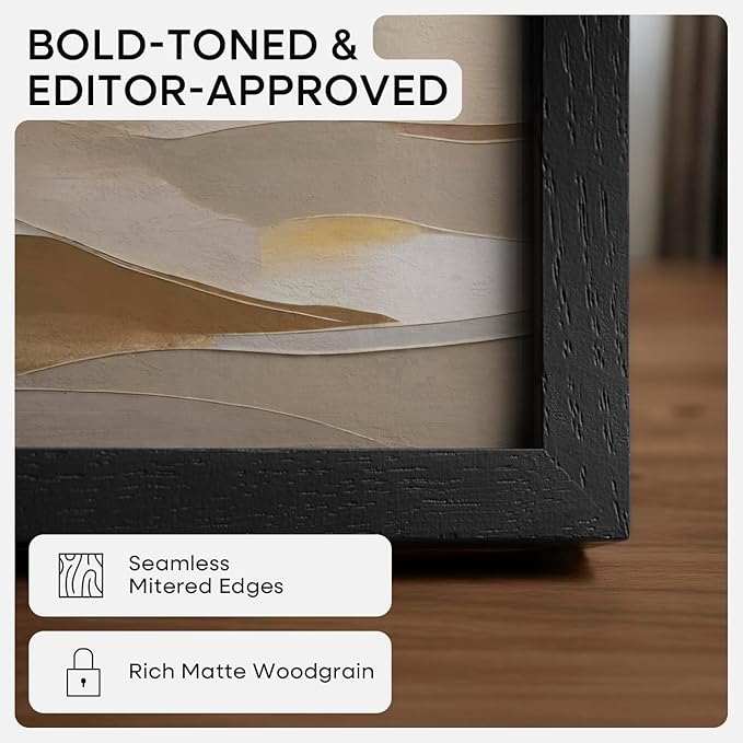 Homeforia 17x22 Picture Frame Black Wood, High End Oak 17x22 Poster Frames with Mat 12x18 Photo, 17 x 22 Wooden Frame Matted to 12 by 18 Print, 22x17 Hanging Frames, Tempered Glass, Wall Kit, Set of 1