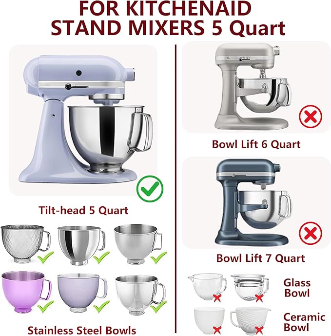 3Pcs Foldable Silicone Bowl Liners for KitchenAid Tilt-Head 5QT Mixer,Mixing Bowls Insert with Lids，Dishwasher-Safe Food-Grade for Stand Mixer Accessories and Attachments(Red,White and Black)