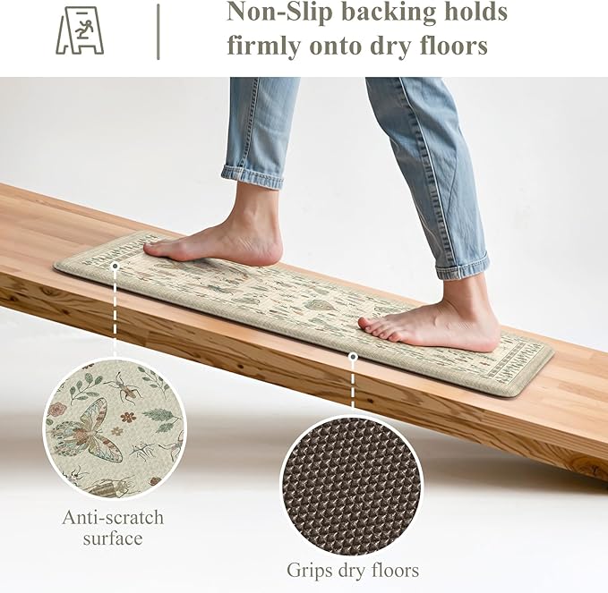 LEEVAN Anti Fatigue Mats for Kitchen Floor Non-Slip, Cushioned Kitchen Mats for Floor 20''x31'', Tan Memory Foam Kitchen Mat Set, Waterproof Ergonomic Standing Mat for Bar, Office,Desk, Laundry