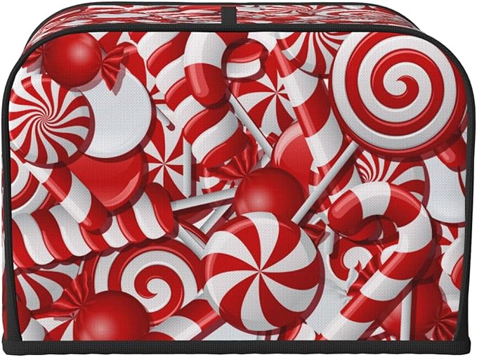 Red And White Christmas Candy Canes 4 Slice Toaster Cover, Waterproof Toaster Dust Cover Bread Maker Protective For Small Kitchen Appliance Dining Room Table Home Decor Gifts