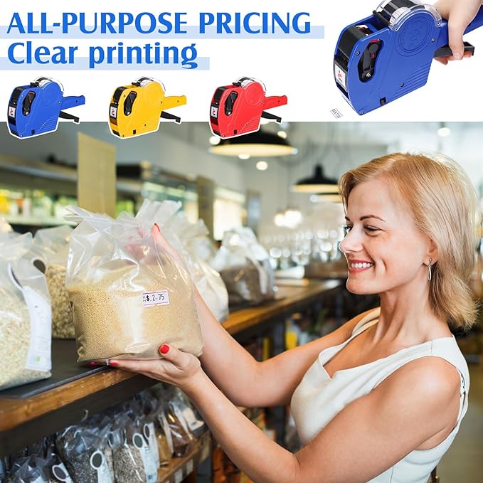 3 Pack 8 Digits Price Tag Gun Label Pricing Gun Kit with 12000 Labels & 9 Ink Rollers for Retailer Supermarket Grocery Store Food(Red, Blue, Yellow)