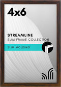 Americanflat 4x6 Picture Frame with Shatter-Resistant Glass - Streamline Collection - Thin Border Photo Frame for Tabletop and Wall Display - Hanging Hardware and Easel Stand Included - Walnut