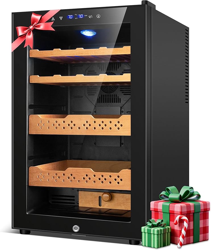 Electric Humidor 70L,400 Counts Capacity,Smart Temp & Humidity Control (59-72°F, 60-75% RH),Digital LED Screen,Safety Lock,Thermostatic Cooler Gift for Men