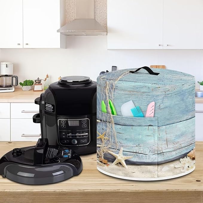 Pressure Cooker Dust-Proof Kitchen Appliance Air Fryer Cover for 8 Quart with Handle and Pockets Keep Kitchen Appliance Clean Coastal Decor, Starfish Blue Wood Grain