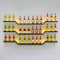 39.4" Wall Mounted LED Wine Rack, 3-Tier Floating Bar Shelves, Large Liquor Shelf with Wine Glass Rack, Large Bar Rack Wall Mounted for Liquor Bottles, Home Bar, Dining Room or Cafe, Black
