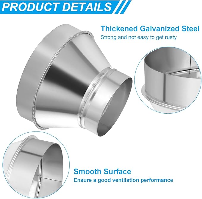 PATIKIL 8 Inch to 5 Inch Round Duct Reducer Increaser Connector, Galvanized Steel Air Duct Adapter Pipe Fitting for Bathroom Kitchen Inline Ventilation Systems, Silver Tone