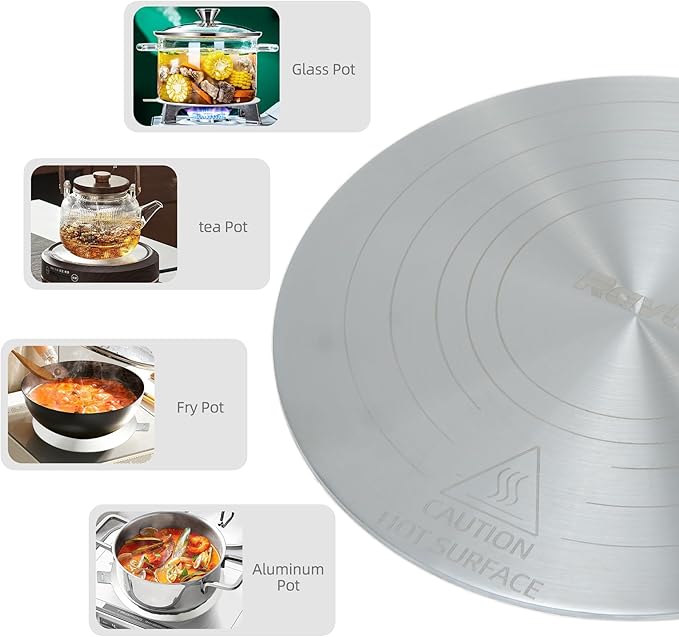 9.45 Inch Stainless Steel Induction Plate Adapter, Cooktop Heat Diffuser with Detachable Handle,Fire Diffuser for Electric or Gas Stove
