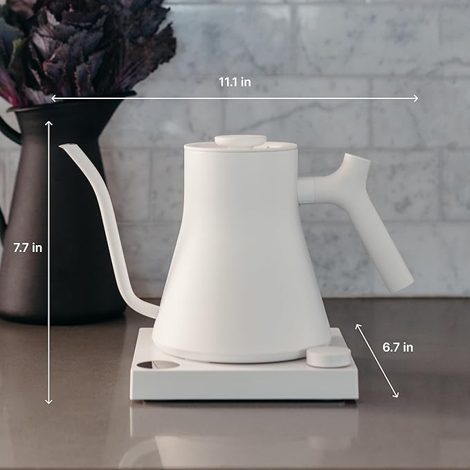 Fellow Stagg EKG Pro Electric Gooseneck Kettle - Pour-Over Coffee and Tea, Quick Heating, Precise Temperature Control, Scheduling, Built-in Brew Timer, Matte White with Maple Wood Handle, 0.9 Liter