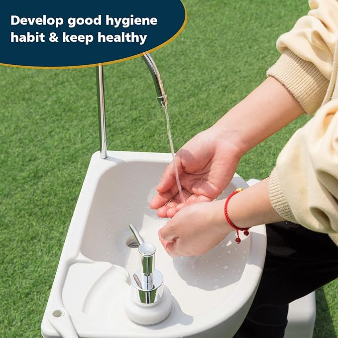 GYMAX Portable Camping Sink, Hand Wash Station with 4.5 Gal Water Tank 6.5 Gal Sewage Tank, Soap Dispenser, Towel Holder, Hands-Free Foot Pump, Indoor/Outdoor Rolling Wash Basin