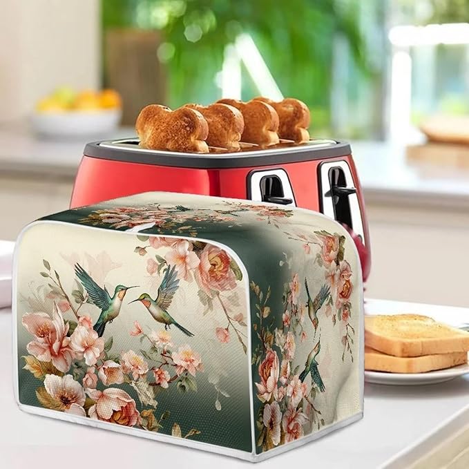 UNICEU Vintage Floral Hummingbird 4 Slice Toaster Cover Kitchen Small Appliance Cover, Quilted Toaster Bread Maker Cover Home Decoration Gifts