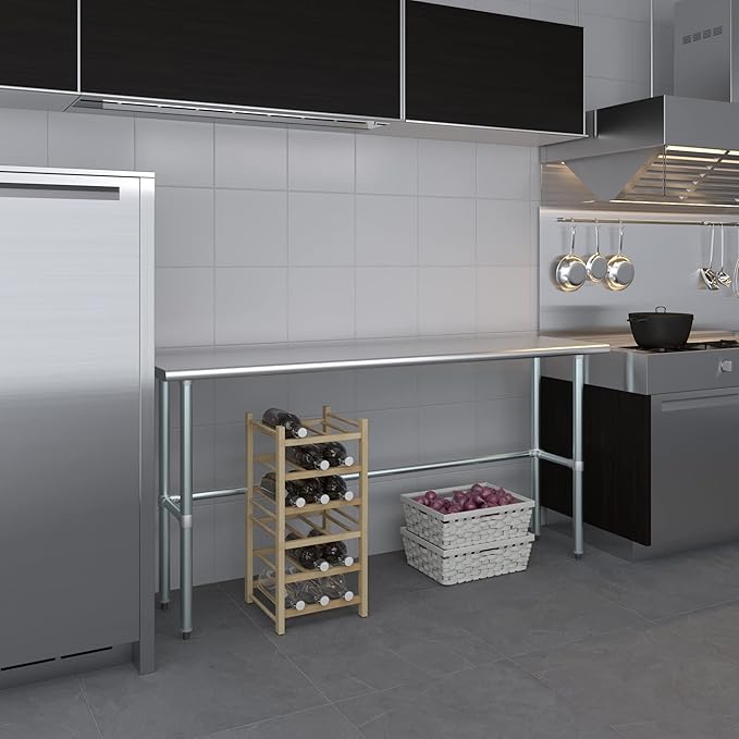 AmGood Stainless Steel Work Table Open Base | NSF Kitchen Island Food Prep | Laundry Garage Utility Bench (72" Long X 18" Deep)