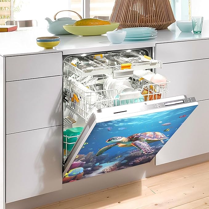 senya Dishwasher Magnet Cover Panel for The Front Sea Turtle Swimming in The Sea Dish Washer Door Sticker