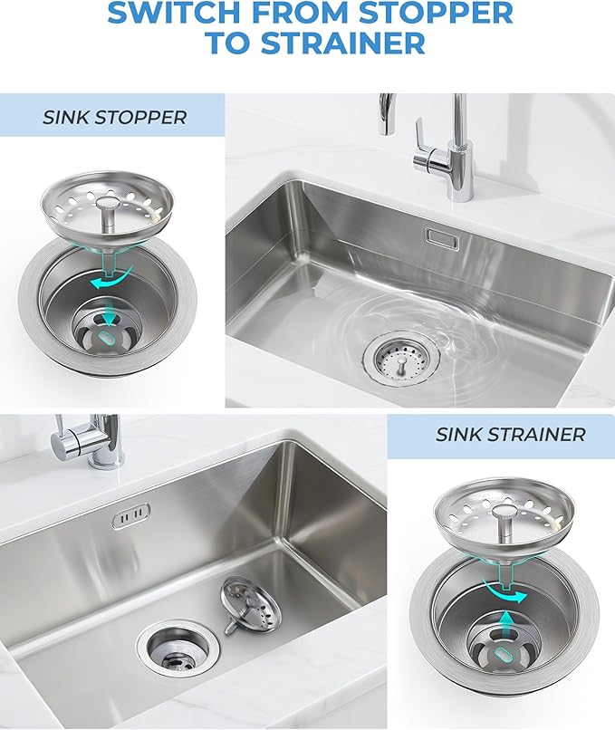 3-1/2 Inch Kitchen Sink Drain Assembly Black Sink Drain Strainer with Stainless Steel Strainer Basket and Drain Stopper Replacement for Standard Kitchen Sink Drain