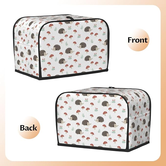 2 Slice Toaster Cover with Pocket Autumn Hedgehogs Leaves Mushrooms, Dust & Fingerprint Protection, Machine Washable Bread Maker Cover