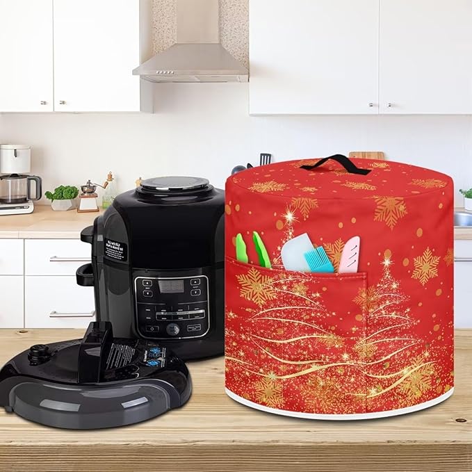 Golden Christmas Tree Dust Cover for Kitchen Instant Pot Accessories Appliance Cover Quart Pressure Cooker Air Fryer Rice Cooker Kitchen Appliance Dust Covers with Storage Pockets Size L