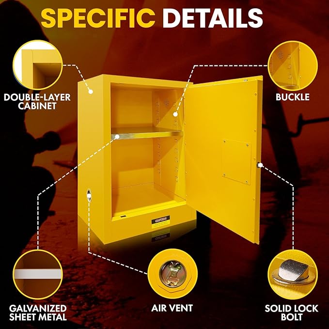 Flammable Storage Cabinet 34"x34"x65", 90 Gallon Chemical Safety Cabinet with Adjustable Shelf, Thickened Galvanized Steel Fireproof Cabinet for Flammable Liquids (26"x21"x35")