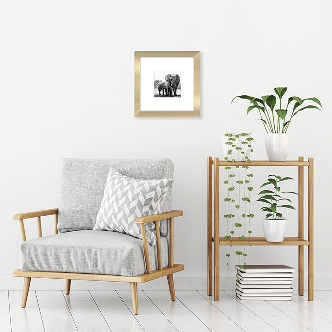 Americanflat 8x8 Picture Frame with Shatter-Resistant Glass - Use as 4x4 Frame with Mat or Display 8x8 Photo Without Mat - Signature Collection - Square Frames for Tabletop and Wall Display - Gold
