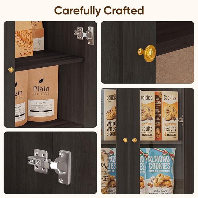 70.8" Tall Bookshelf with Doors, Farmhouse Modular Bookcase with 4-Tier Adjustable Shelves, Large Storage Cabinet for Home Office, Living Room, Black, Set of 2