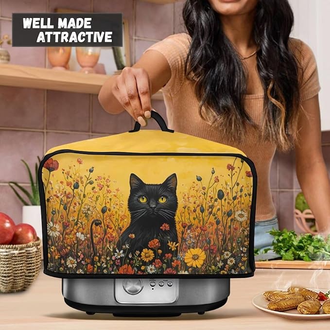Black Cat Crock Pot 6-8 Quart Slow Cooker Dust Cover Set for Kitchen Appliances