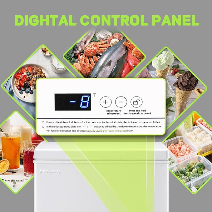 Small Mini Chest Freezer with 2 Hanging Baskets Electronic Control to 1℉Top Open Door Open Freezer Energy Saving Quiet Operation Perfect for Dorm, Garage and RVS, White