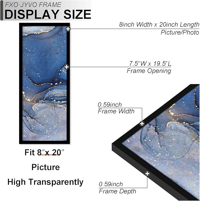 8x20 Picture Frame Set of 6, Black Frame for 8 x 20 Inch Picture Poster Photo, Light Weight and High Transparent 8 by 20 Frame for Wall - 6 Pack/Black/8"x20"