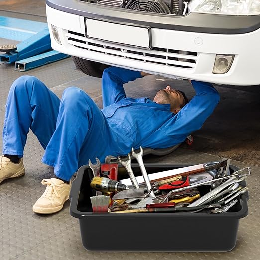 24 L Black Food Service Bus Tub, Plastic Commercial Bus Tubs, 6 Packs