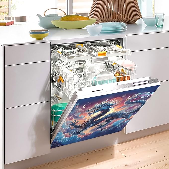 Beautiful Dragon Dishwasher Magnet Cover Front Dishwasher Cover Magnetic Home Cabinet Decals Appliances Stickers Refrigerator Decor, 23x26in