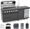 Outdoor Kitchen Island, 82 Inch 85000 BTU Gas Grill Combination With Refrigerator and Sink, Outdoor Stainless Steel Barbecue Bar, Natural Gas Barbecue Grill for Patios, Gardens, Parties