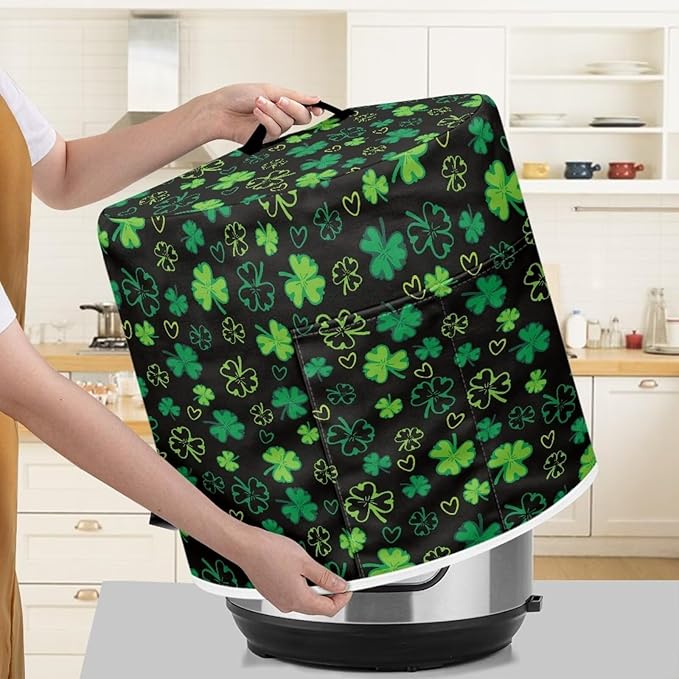 Xoenoiee Shamrock Black Print Kitchen Appliance Dust Cover with Pockets, Electric Pressure Cooker Cover Compatible with Crock Pot, Rice Cooker Covers for St.Patrick's Day Decor, for 8 Qt