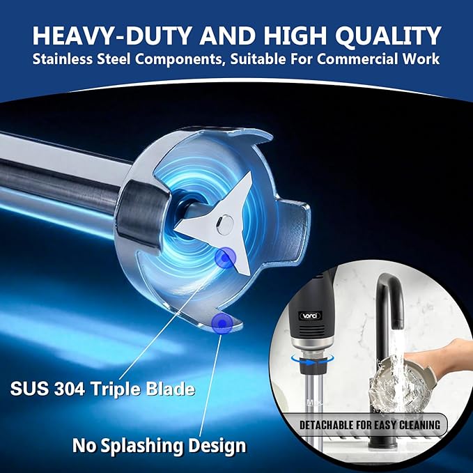 VONCI 350W Commercial Immersion Blender, Light Duty Hand Blender, Variable Speed 6000-20000RPM, 12" Detachable Shaft.