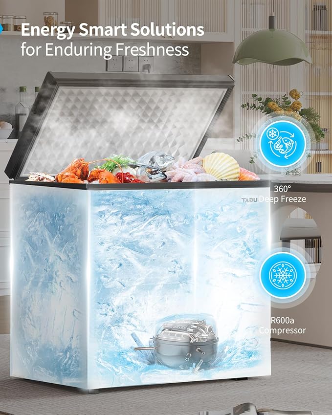 TABU 10 Cu Ft Deep Freezer,Top Opening Chest Freezer with Removable Basket, Energy Saving Compact Freezer with 7 Level Adjustable Thermostat(Black)