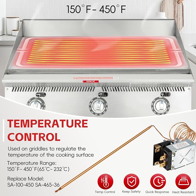 Thermostat Replacement for Star Max 2T-Z5958 SA-465-36 Griddle Temperature Controller For Star MFG 2T-Z5958 Z5958 AllPoints 46-1368 SA-100-450