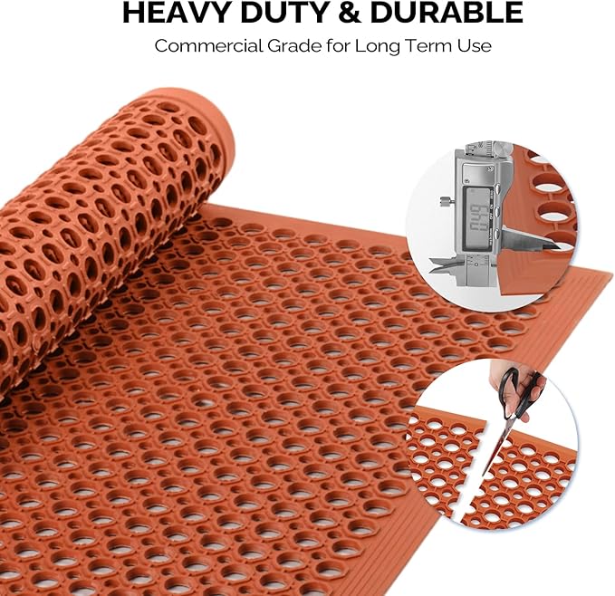 ROVSUN Rubber Floor Mat with Holes, Anti-Fatigue/Non-Slip Drainage Mat, for Industrial Kitchen Restaurant Bar Bathroom Utility Garage Pool Entry Door Mat, Indoor (36'' x 60'' Red 1Pcs)