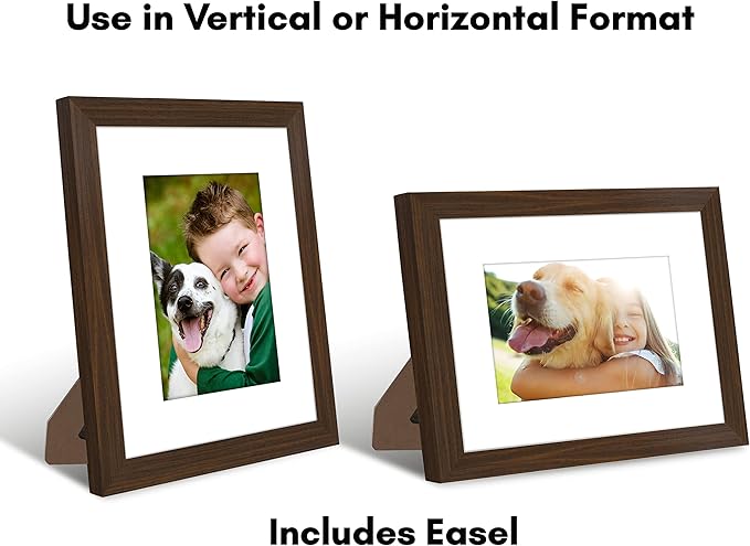 Americanflat 8x10 Picture Frame with Shatter-Resistant Glass - Use as 5x7 Frame with Mat or Display 8x10 Photo Without Mat - Signature Collection - Picture Frames for Tabletop and Wall - Walnut