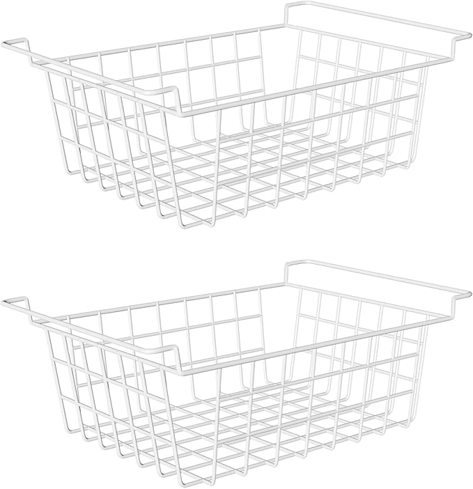 Orgneas 16.5" Chest Freezer Organizer Bins Deep Freezer Basket Storage Rack Bins Metal Wire Baskets Large Size 2Pcs