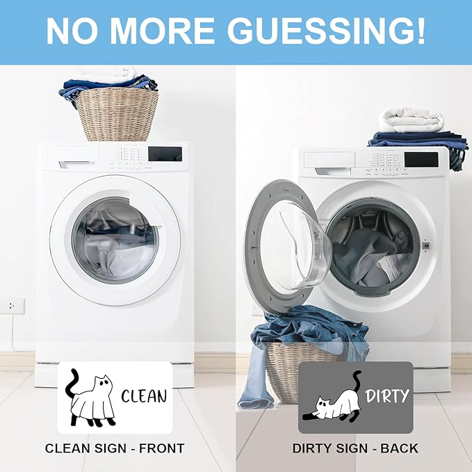 Funny Halloween Cat Cartoon Clean Dirty Dishwasher Magnet, Cute Cat Refrigerator Clean Dirty Sign, Double Sided Reversible Non Scratch Dish Washer Magnet Sign, Halloween Home Kitchen Decor Gift