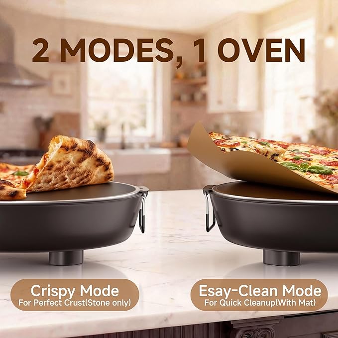 12-Inch CrustyBake Beginner's Black Glazed Stone Pizza Oven: Quick 800°F Heating, Easy-Clean Design, Recipe Book & All Tools Included - Perfect for First-Time Pizza Makers at Home