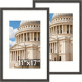 Vittanly 11x17 Picture Frame Set of 2, Solid Wood Frame for Wall Art Photo and Prints, Display Photo 8x12 with Mat or 11x17 without Mat, Black