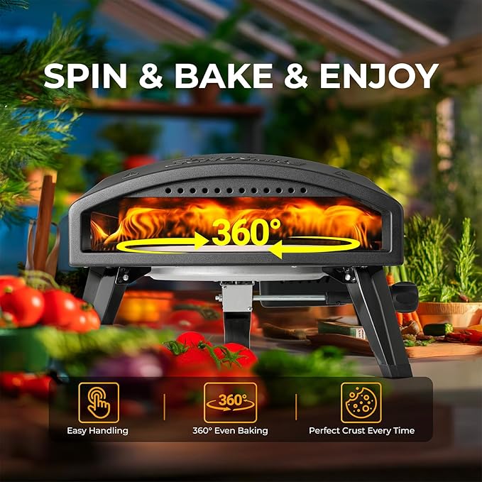 EchoSmile 12'' Gas Outdoor Pizza Oven, Propane Pizza Cooker Reaches 950°F, 60 Seconds Fast Cooking, Includes Gas Hose, Flame Control Knob, Extended Heat Handle, Black