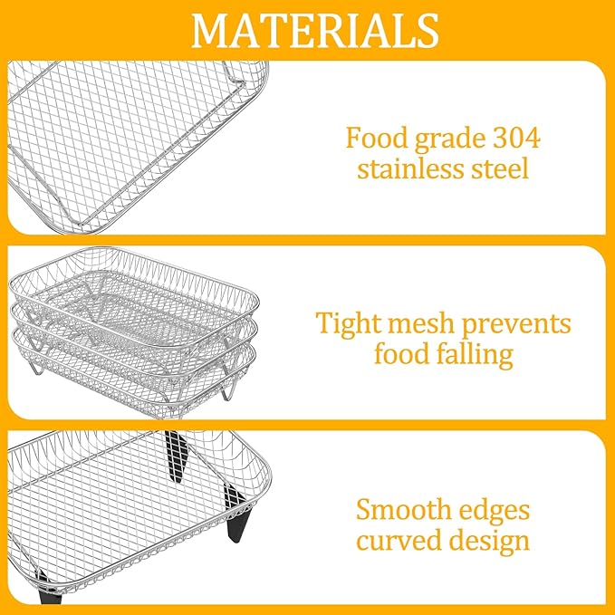 Air Fryer Rack Accessories for Ninja Dual Basket, 3 Layers, 304 Stainless Steel Stackable Bacon Air Fryer Accessories for Ninja AF300UK, Salter/Instant/EMtronics, with Clip