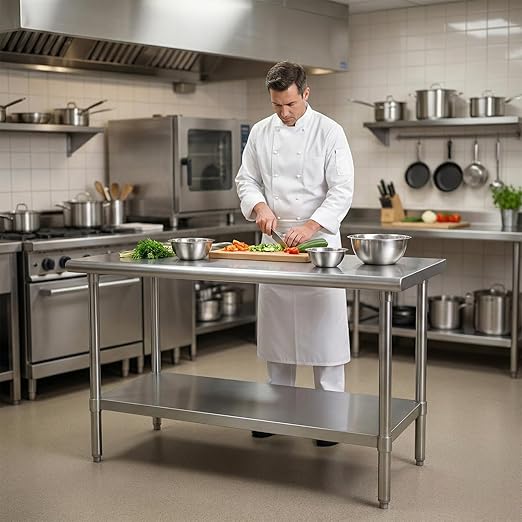 Stainless Steel Table for Prep & Work 24x48 inches,4ft, Commercial Heavy Duty Table with Undershelf for Restaurant, Home,Hotel Kitchen, Laundry Room, Garage,Workshops