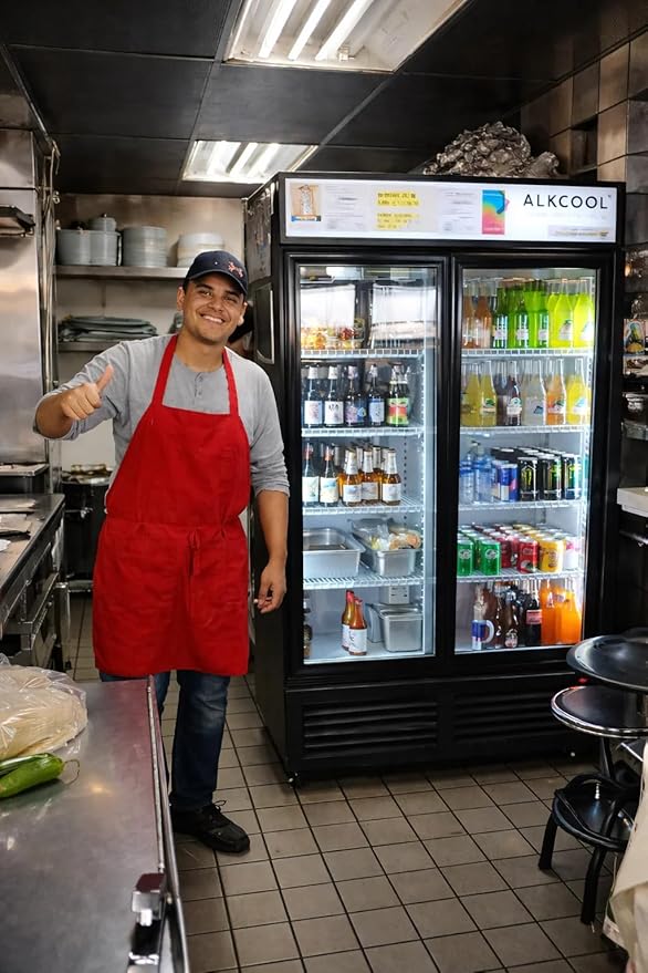 Commercial Beverage Refrigerator Display Fridge, Two Glass Door Upright Drink Cooler with LED Light Adjustable Shelves,ETL Sanitation,18.5 Cu Ft,35.6" Wide(Hinge Door