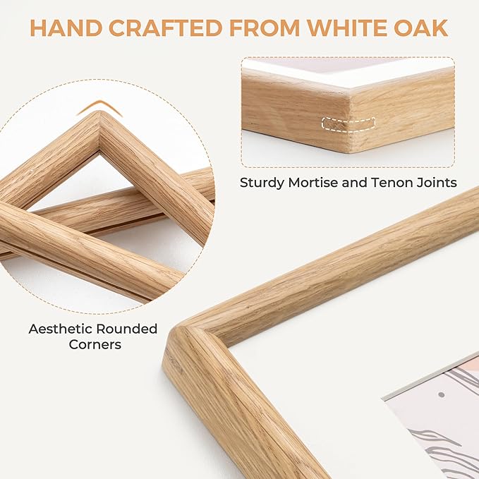Axeman 8.5 by 11 Oak Frame - Rounded Corner 8.5 x 11 Picture Frame Matted to 6x8 - Natural Oak Wood 8.5x11 Photo Frame with Tempered Glass for Tabletop or Wall Mount Display